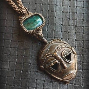 Original Ghana Ashanti Mask RoseCut Esmerald Necklace-Boho Jewelry-Heritage-African Jewelry-Precious Gems-Unique-Tribal Inspired-Unisex