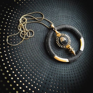 Brass Industrial Tuareg Pendulum Necklace Chain with Marcasite-Original Design-Unique Piece-Tribal Jewelry-Ethnic Design-Boho Jewelry