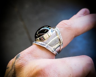 RESERVED Silver 925 Massive Obsidian Unisex Ring-unique RESERVED Silver 925 Massive Obsidian Unisex Ring-unique
