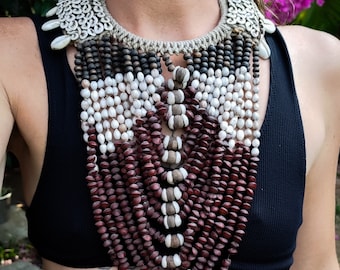 Único tradicional ceremonial Papua Shell Kakado madera semillas cuentas collar-joyas tribales-collar étnico-joyas boho-joyería tradicional