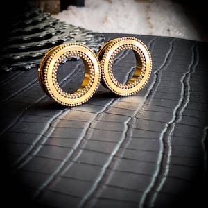 316L Steel Gold PVD Industrial Dots Pattern Ears Plug-New Collection-Stretched Ears-Unisex Jewels-Minimalist Design-Boho-Body Modification