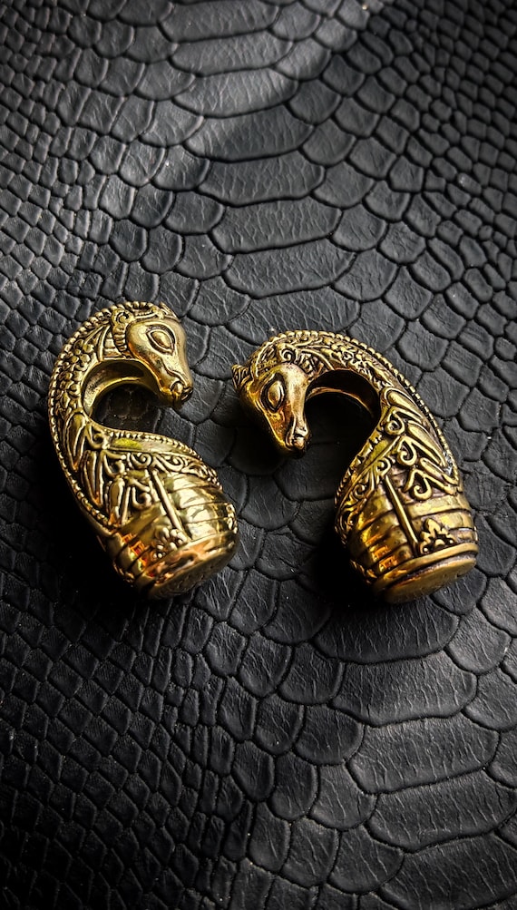 Brass Massive Drakkar Figurehead Unisex Hangers Ears Weight-12mm-New Co-Stretched Ears-Body Modification-Tribal-Heritage Design Jewel-Boho