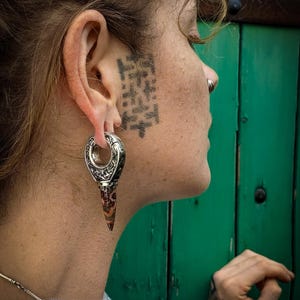 Indonesian Amber or Fossilized Palm Roots or Marcasite Brass Ear Weight-6mm-2ga-Stretched Ears-Body Modification-Ethnic Ornamental Pattern