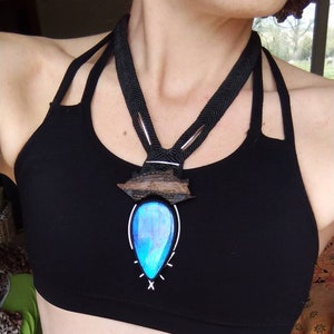 XXL Blue Labradorite Drop Biomeca Geometric Macrame Necklace-Tribal Jewelry-Large Blue Gems-Unique Piece-Neo Tribal Inspired-Boho Jewelry