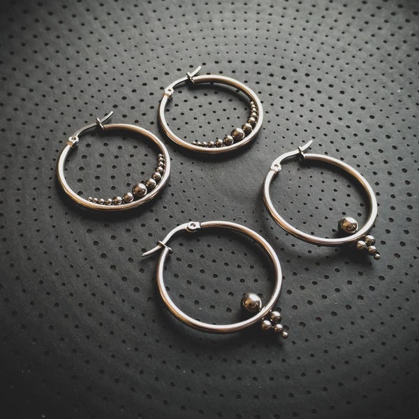 Stainless Steel 316L Medium Hoops Dots Design Earrings-New Collection-Minimalist Design-Ethnic Inspired Jewelry-Unisex Earrings-Boho Jewels