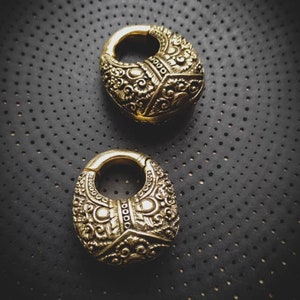Brass or White Brass Ornamental Pattern Heavy Unisex Ear Weight-8mm-Ethnic Jewelry-Stretched Ears-Body Modification-Boho Jewels
