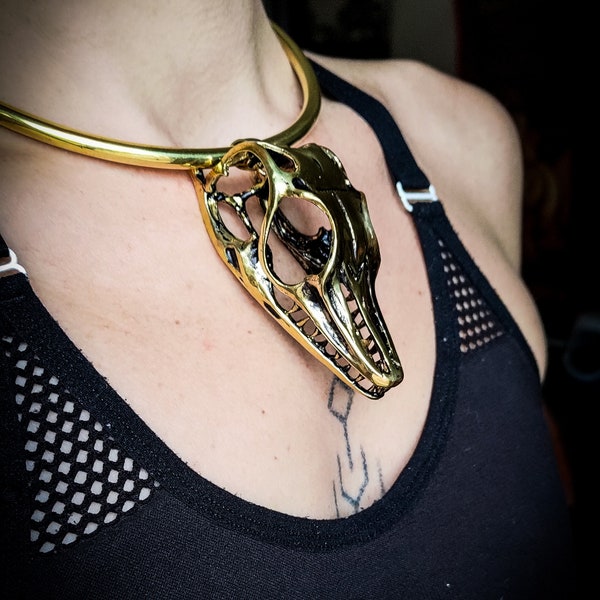 Brass or Silver Plated Medium or Large Varanoid Skull Chain or Choker Necklace-New Co-Taxidermy Jewels-Design-Macrabre Jewels-Tribal-Voodoo