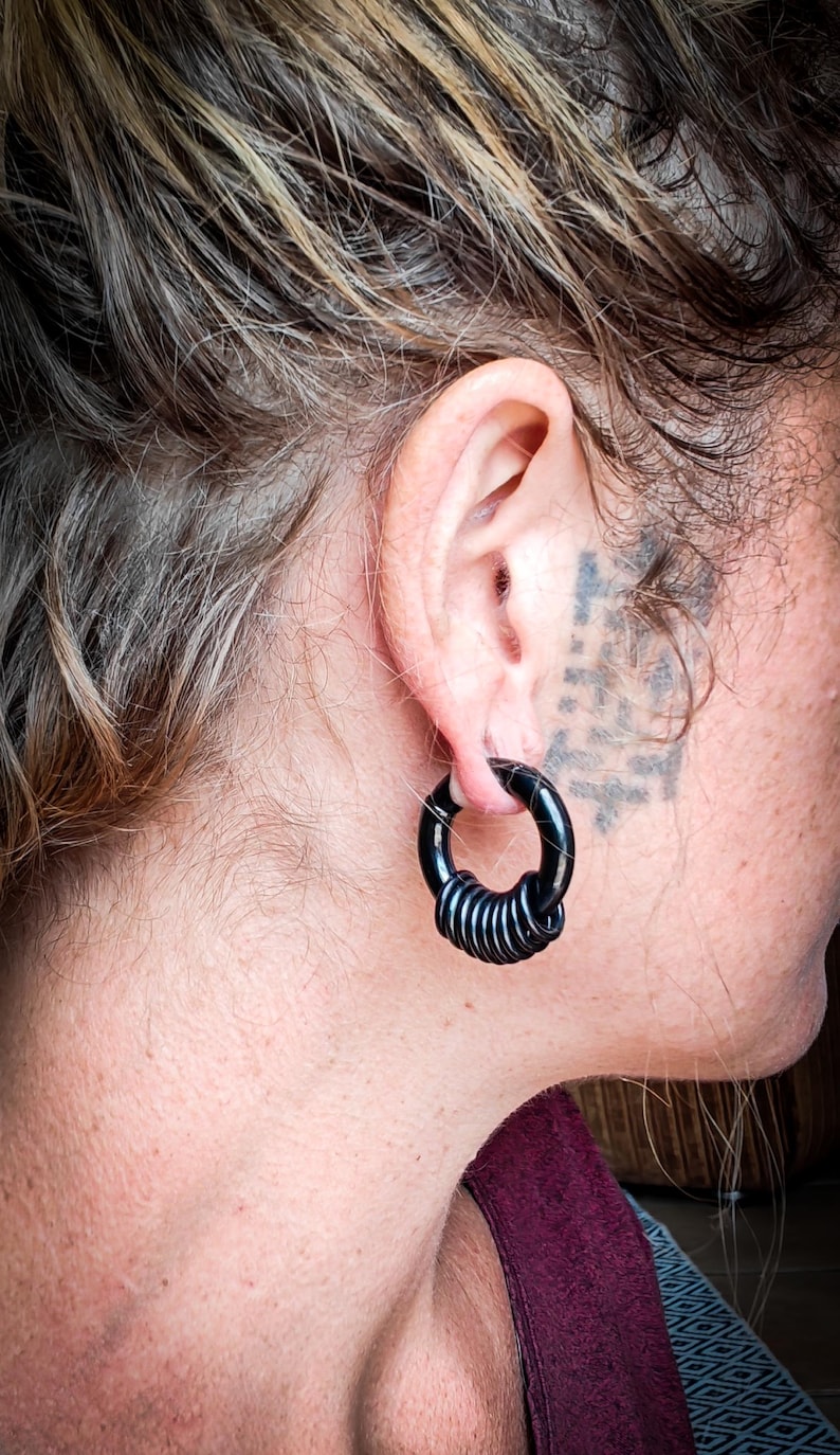 316L Steel Unisex Hoops Segment Rings Ears Weight-Black PVD-6mm-New Collection-Industrial Ear Weight-Underground Design Jewels-Minimalist image 7