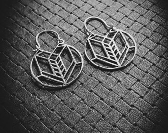 Geometric Silver Plated Small Hoops Earrings-3D Effect-Industrial Design Jewelry-Minimalist Earrings-Boho Jewels-Alternative Fashion Jewelry