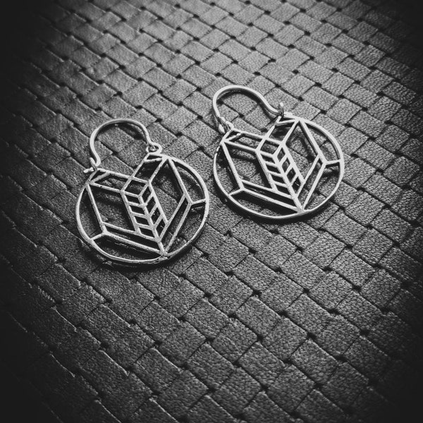 Geometric Silver Plated Small Hoops Earrings-3D Effect-Industrial Design Jewelry-Minimalist Earrings-Boho Jewels-Alternative Fashion Jewelry