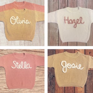 Custom Personalized Baby or Toddler Name Chunky Hand Embroidered Knit Sweater, Baby Name Sweater, Baby Shower Gift