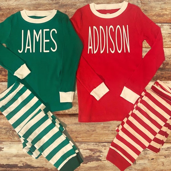 Personalized Custom Christmas Matching Pajamas for kids, baby, toddler - Custom striped Christmas PJs, Kids Baby Toddler Christmas Pajamas