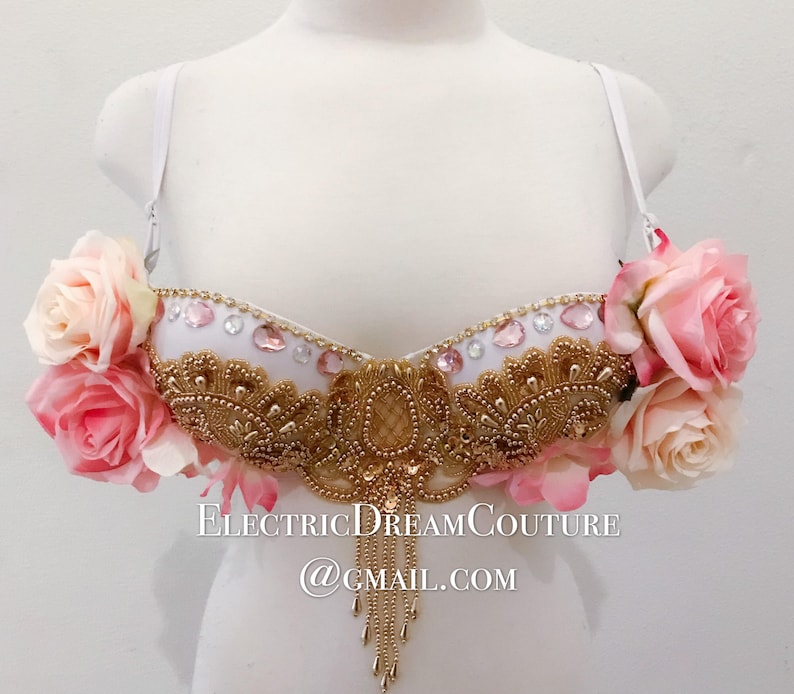 Pink Rose bra EDC outfit Halloween Costume Spanish Rose Rave Bra festival wear