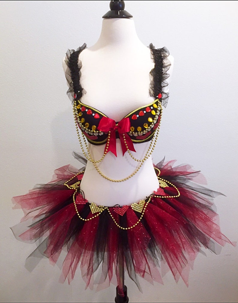 Queen of hearts Rave Bra and Outfits Halloween Costume From Etsy
