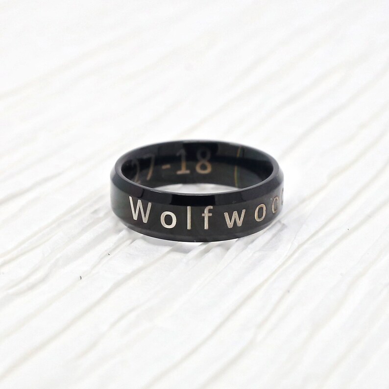 Personalized Men's stainless steel band ring cobalt blue or onyx black Engraved Name, word, date or even coordinates Father's Day gift image 2