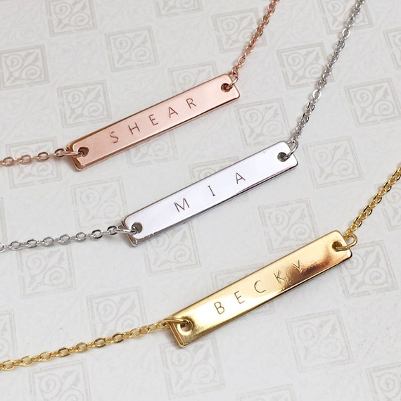 Engraved Name Bar Necklace Handmade Gift Custom Personalized