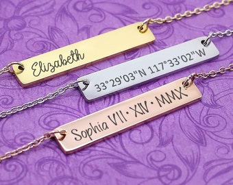 Mother's day Special Sale - Personalized Bar Necklace Custom Name Coordinates Pendant Sorority Graduation Birthday Bespoke Jewelry Monogram