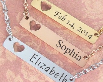 Mother's day Special Sale - Custom Engraved Name Necklace Heart Cutout Personalized Bespoke Jewelry Name Bible Verse Pendant Chain Monogram