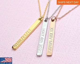 Mother's day Special Sale - Engraved Personalized Dainty Date Bar Necklace Minimalist gift for her anniversary gift idea