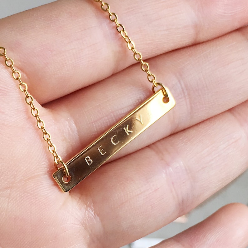 Engraved Necklaces Name Bar Necklace Personalized Engraved Etsy