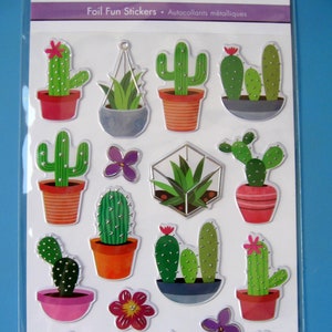 Silver Foil CACTUS POTTED PLANT Stickers/ Cactus Stickers/ Cactus Plants, Cactus Terrarium Stickers/ Succulent Plant Stickers/ Potted Cactus