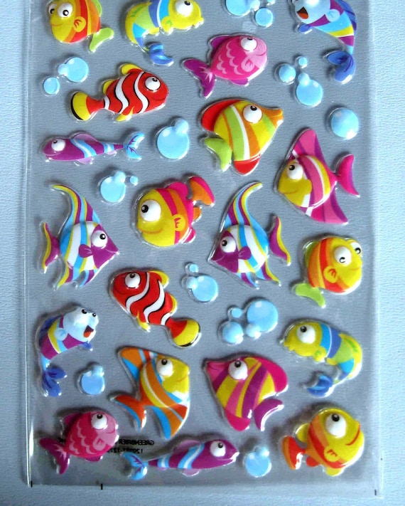 FISH PUFFY STICKERS/ Pop-up Fish Sticker Set of 30/ Fish Stickers