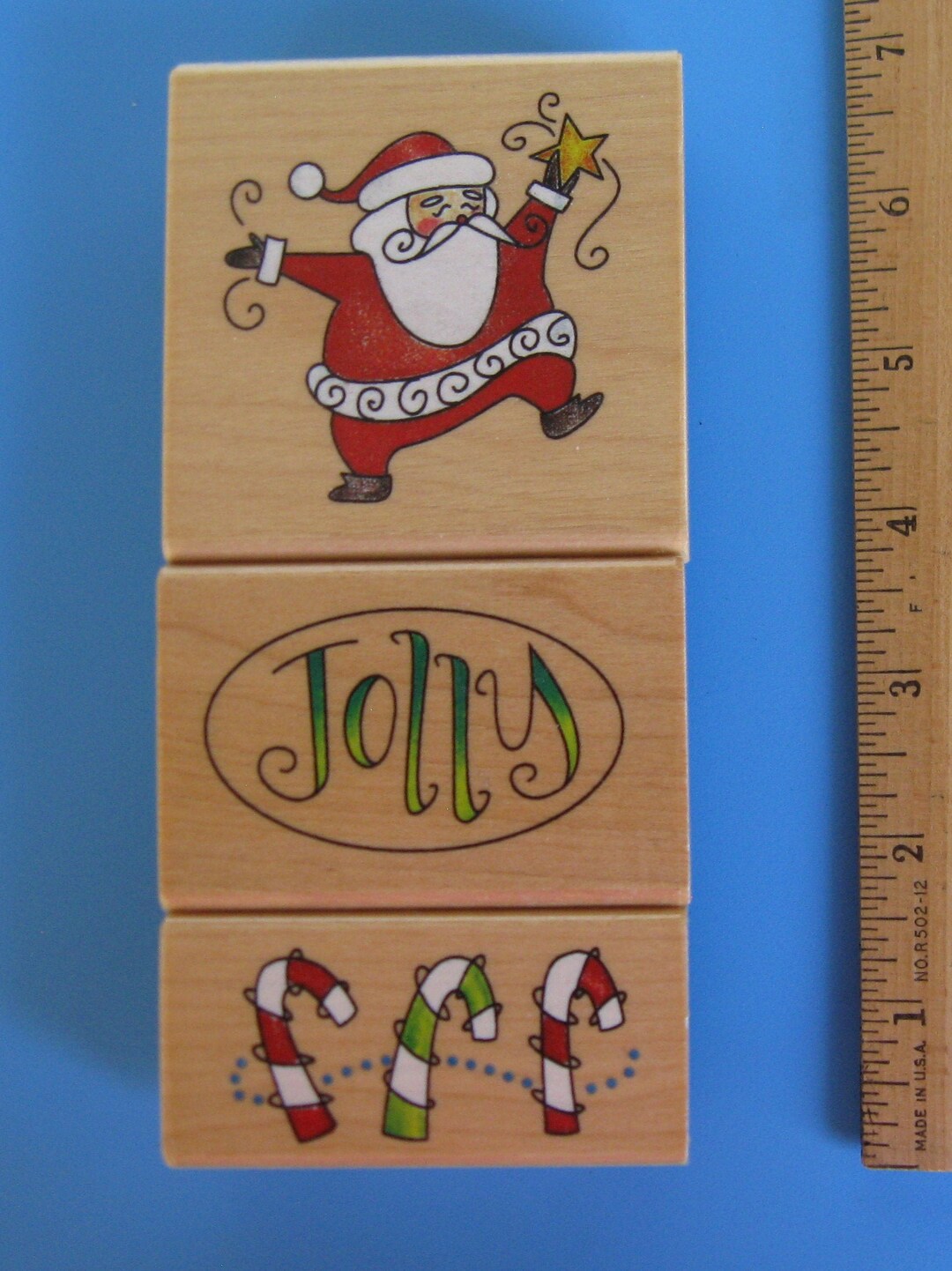 JOLLY SANTA Rubber Stamp Set of 3/ Christmas Holiday Rubber Etsy España