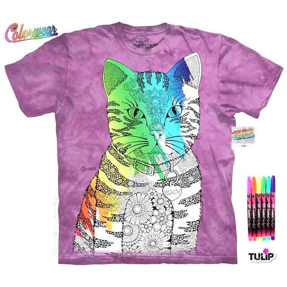 Cat T Shirt Color Craft Kit Fabric Markers Purple Hand Etsy