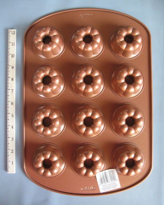 Mini Fluted Tube Cake Pan 12 Cavity/ Copper Colored Mini Fluted Bundt Cake  Pan non-stick Metal/ Deserts, Muffins, Cupcakes 