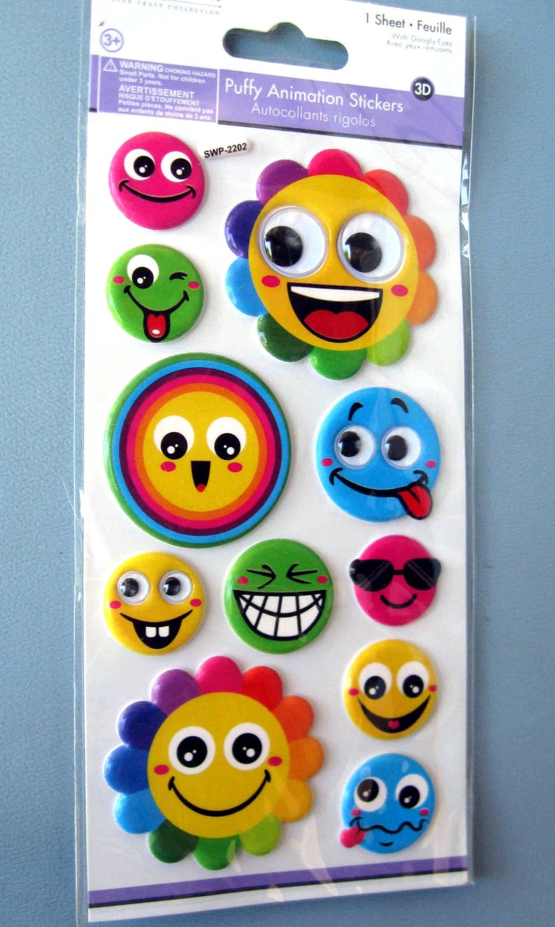 EMOJI FACE 3D Puffy Stickers/ Googly Eye Happy Face EMOJI Etsy