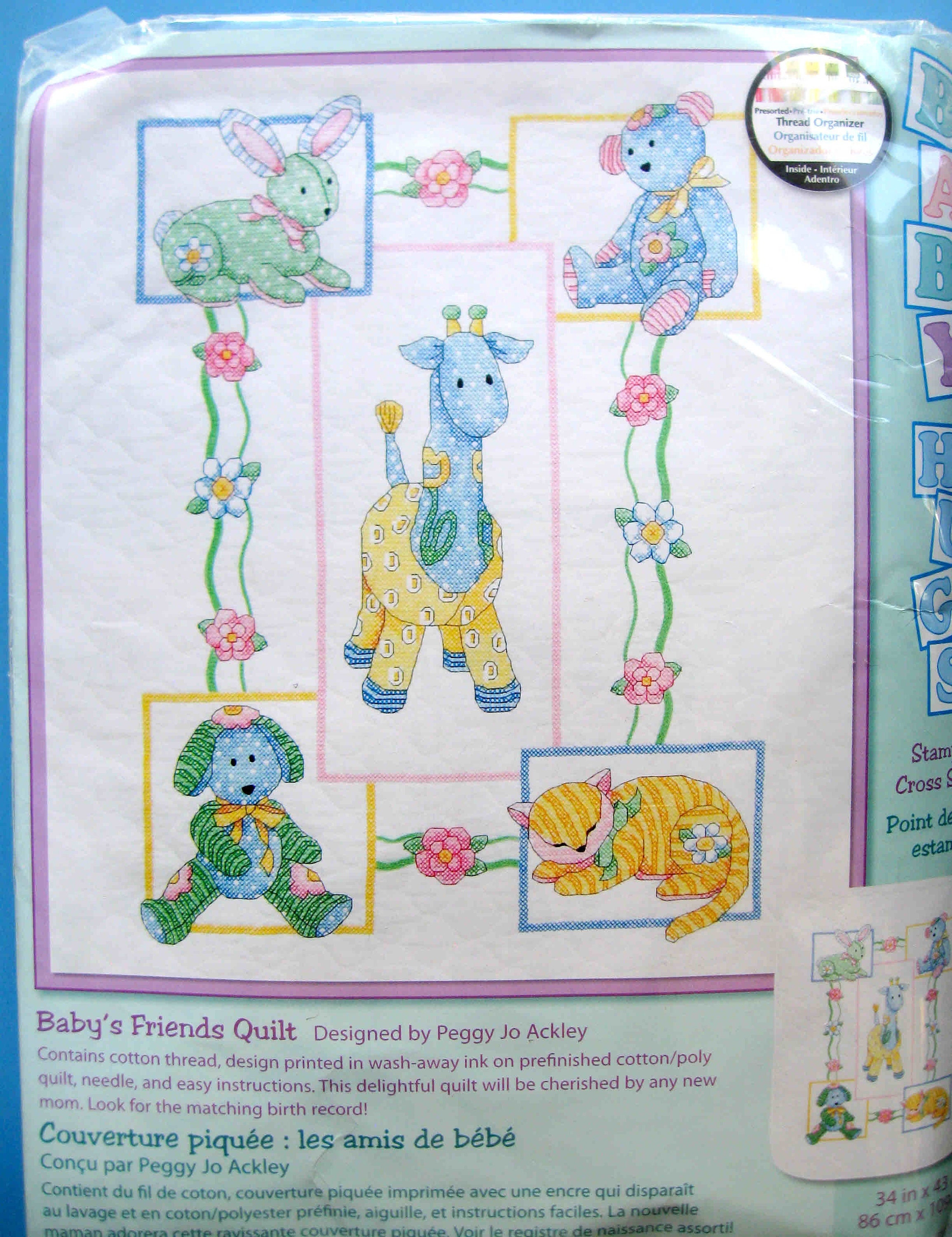 Giraffe and Friends Crib Quilt Top Stamped Cross Stitch Kit