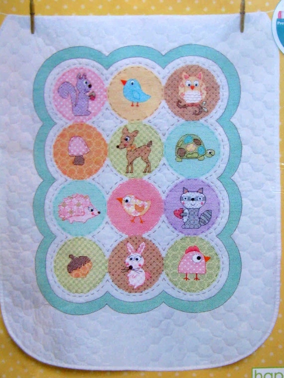 HAPPI WOODLAND ANIMALS Baby Quilt Kit 34x43/ Woodland Animals Baby Quilt  Stamped Cross Stitch Kit/ Nursery Crib Baby Quilt Kit 