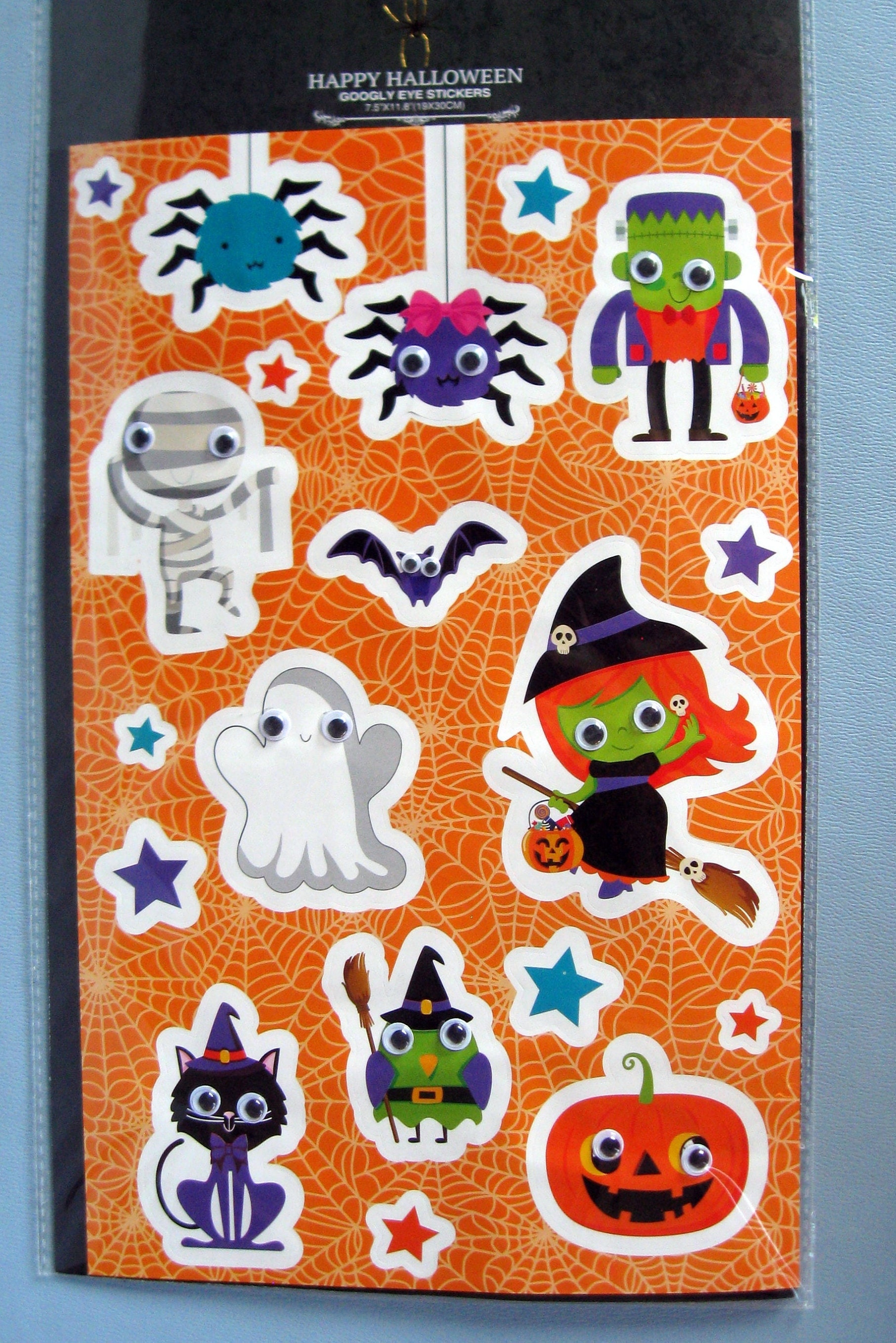 HALLOWEEN STICKERS large Size/ Googly Eye Halloween Stickers: Witch,  Frankenstein, Cat, Ghost, Spider/ Card Making, Party Favors 