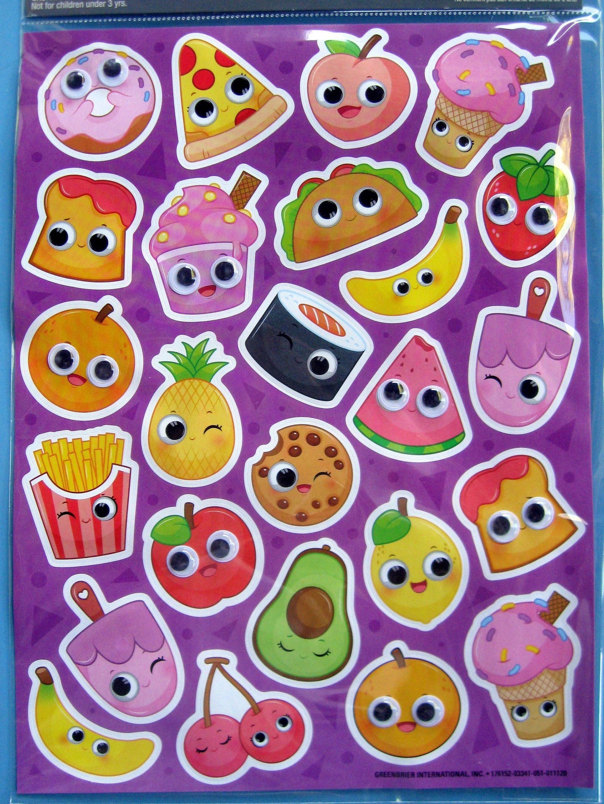 Googly Eye FOOD STICKERS/ Fun Food & Fruit Stickers/ Set of 25 Food Stickers:  Pizza, Taco, Avocado, French Fries, Ice Cream, Fruit 