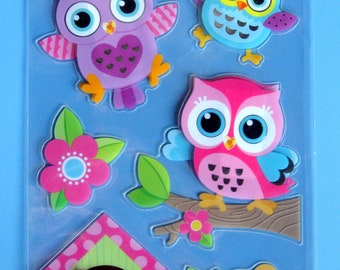 Large Owl Stickers/ Silver Foil Metallic Owl Stickers & Birdhouse/ Large Owls Stickers Metallic Eyes/ DIY Owl Crafts/ Owl Card Making