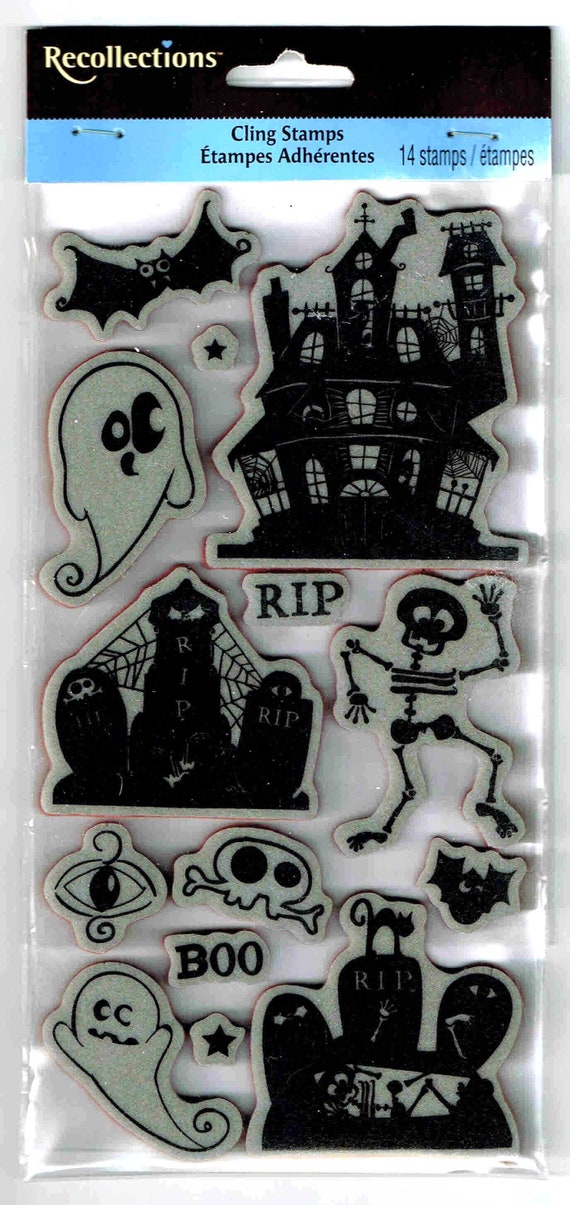 Recollections Halloween Haunted House Clear Stamp Die Set Tree Grave Cat Ghost