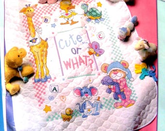 Baby's Friends Quilt Stamped Cross Stitch Kit 34x43 In. Cat Bunny Bear Giraffe by Peggy Jo
