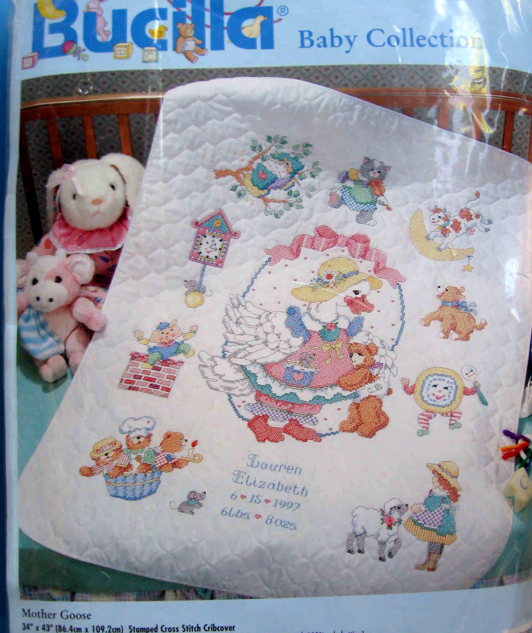 Bucilla Stamped Cross Stitch Baby Quilt Top 34x43-alphabet