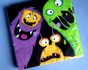 MONSTER NAPKINS/ Scary Monster Party Luncheon Napkins/ Party Napkins/ 16 Luncheon Paper Napkins 2 Ply