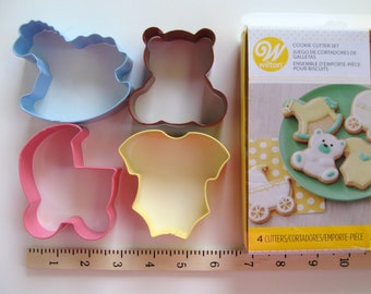 BABY COOKIE CUTTERS Set of 4: Baby Carriage, Onesie (Girl-Boy), Bear, Rocking Horse/ Metal Cookie Cutters