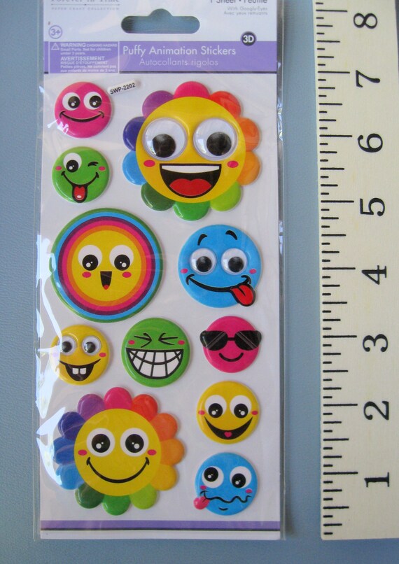 Googly Eye EMOJI FACE Puffy Vinyl Stickers/ Happy Face EMOJI Etsy