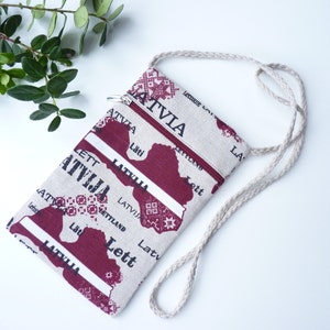 Latvian design linen crossbody purses with a zipper 100% natural linen Narrow or Wide