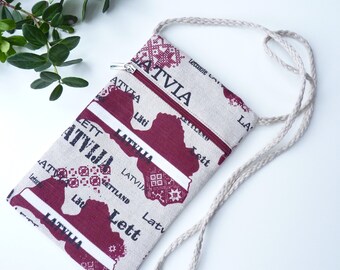 Latvian design linen crossbody purses with a zipper 100% natural linen Narrow or Wide