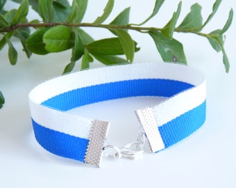 White Blue Anti War Flag Bracelet/ Struggle For Peace And Freedom Of Thought/ No War Stop War Ribbon Bracelet