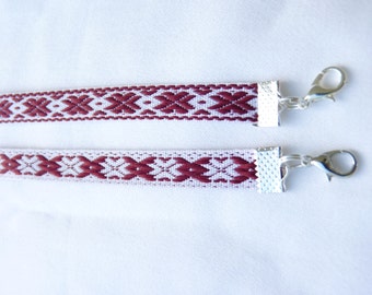 Latvian folkloric Bracelet with "Auseklis" - Latvian folkloric Star sign / made in latvia / white and bordo