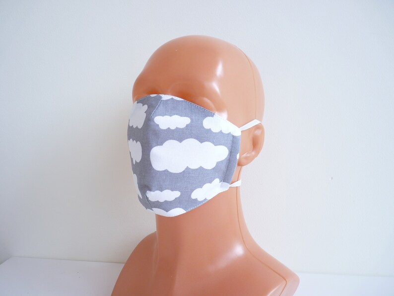 Grey Cloud Mask 4 Layers Cotton Face Cover Washable Face Etsy