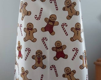 GINGERBREAD MAN Oilcloth Apron, Christmas Gift, Wipe Clean Apron, PVC Apron, Waterproof Apron, Christmas Apron, Candy Canes, Cook's Gift