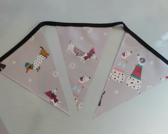 WINTER DOGGIES Bunting, CHRISTMAS Bunting, Dogs Bunting, Winter Bunting, Wipe Clean Bunting, Oilcloth Bunting, Dog Gift, Dog Garland