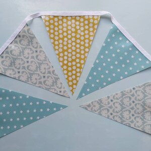 TEAL & MUSTARD Oilcloth Bunting, RetroBunting, Outdoor Bunting, Garden Bunting, Wipe Clean Bunting, Handmade Bunting, 2.5 metre, PVC Bunting image 2