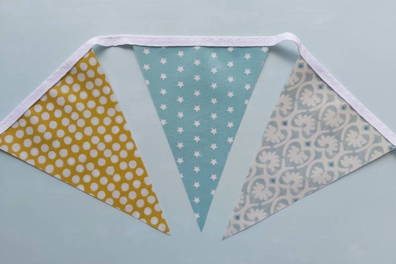 TEAL & MUSTARD Oilcloth Bunting, RetroBunting, Outdoor Bunting, Garden Bunting, Wipe Clean Bunting, Handmade Bunting, 2.5 metre, PVC Bunting image 10